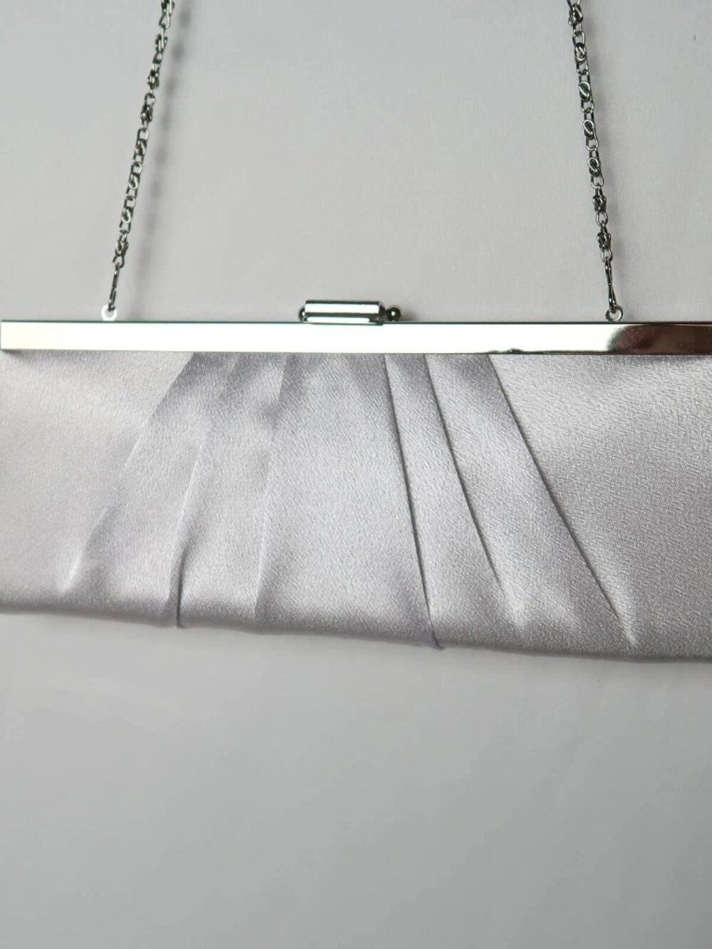NEW Jessica McClintock Silver Satin Pleated Convertible Clutch